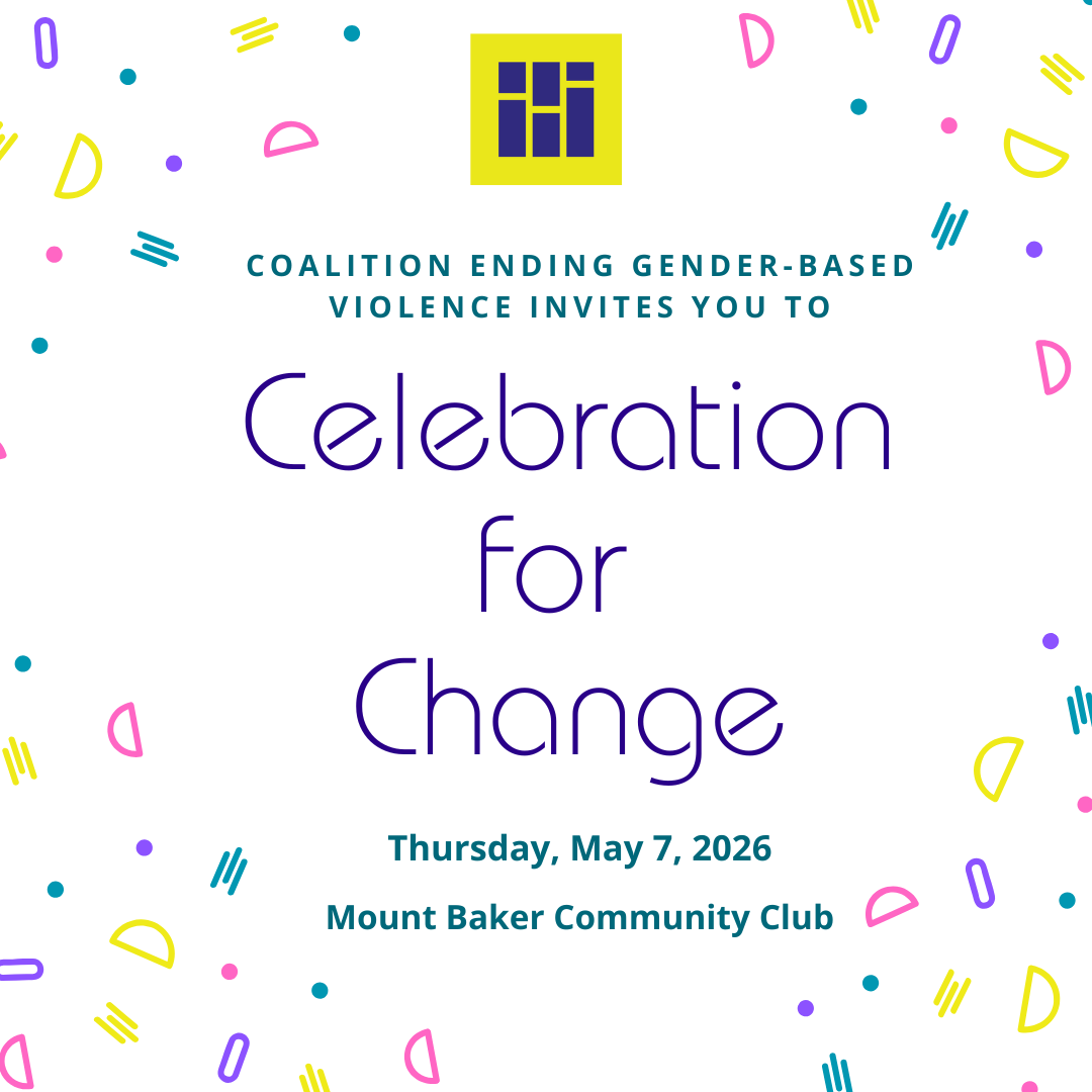 colorful neon confetti shapes fall in the background of Celebration for Change invitation
